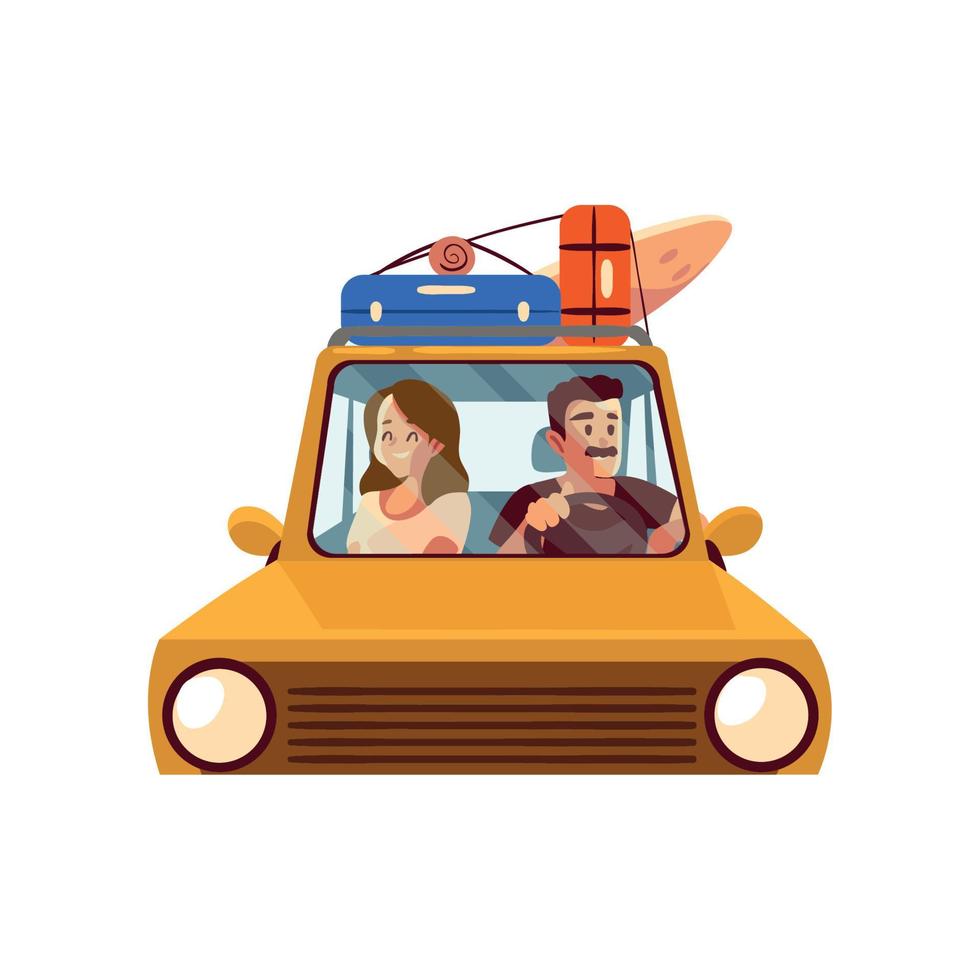 couple in the car with baggage vector