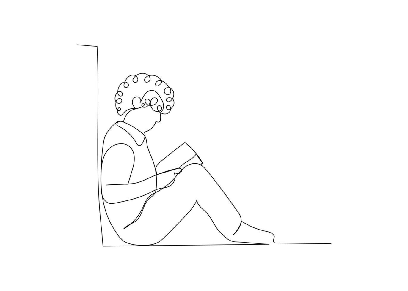 Continuous line drawing of a boy reading a book. Minimalism art. vector