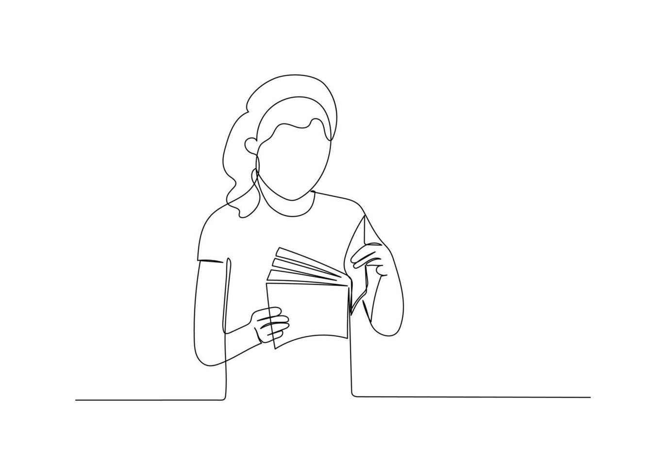 Continuous line drawing of a girl reading a book. Minimalism art. vector