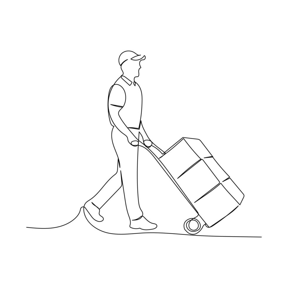 Continuous line drawing of a delivery man. Minimalism art. vector