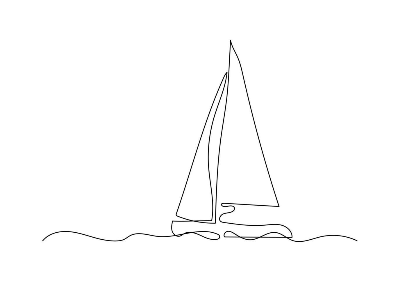 Continuous line drawing of a sailboat in the sea. Minimalism art. vector