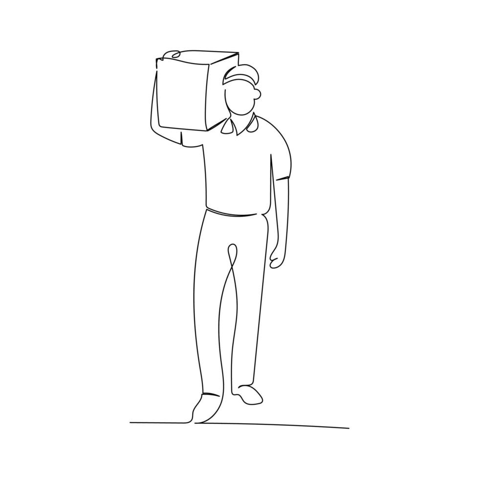 Continuous line drawing of a delivery man. Minimalism art. vector