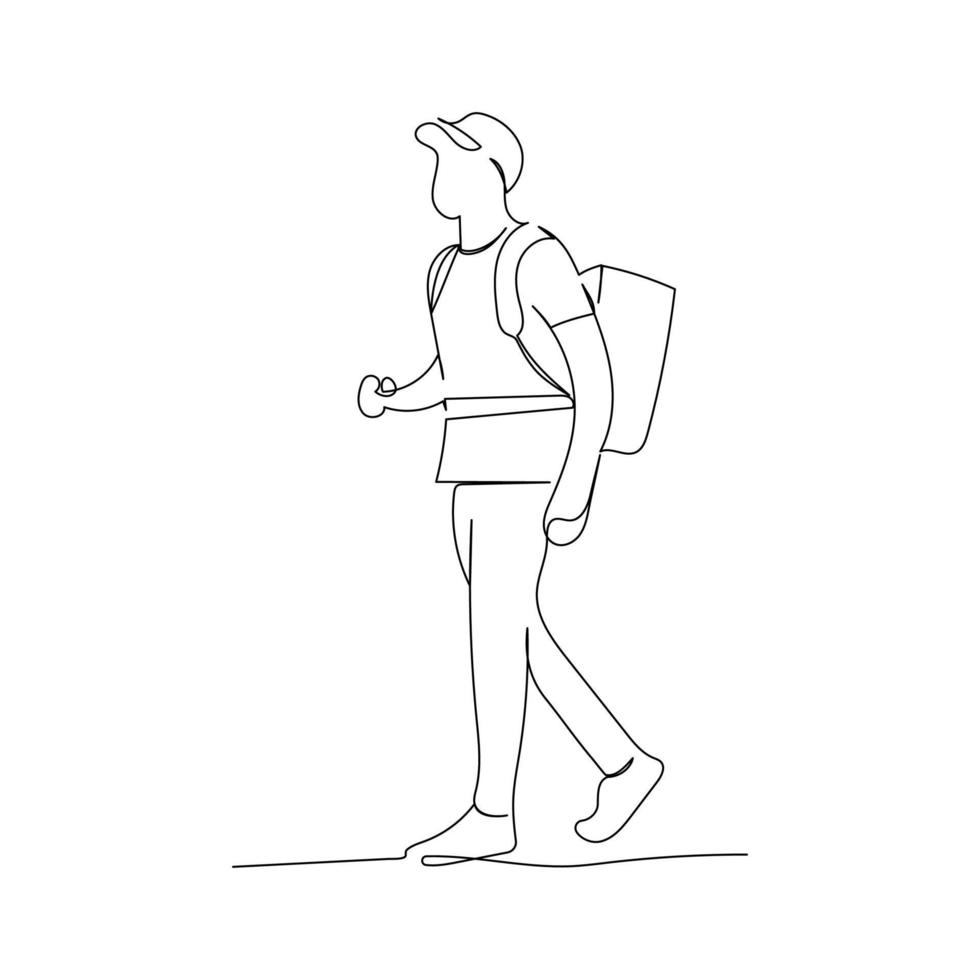 Continuous line drawing of a delivery man. Minimalism art. vector