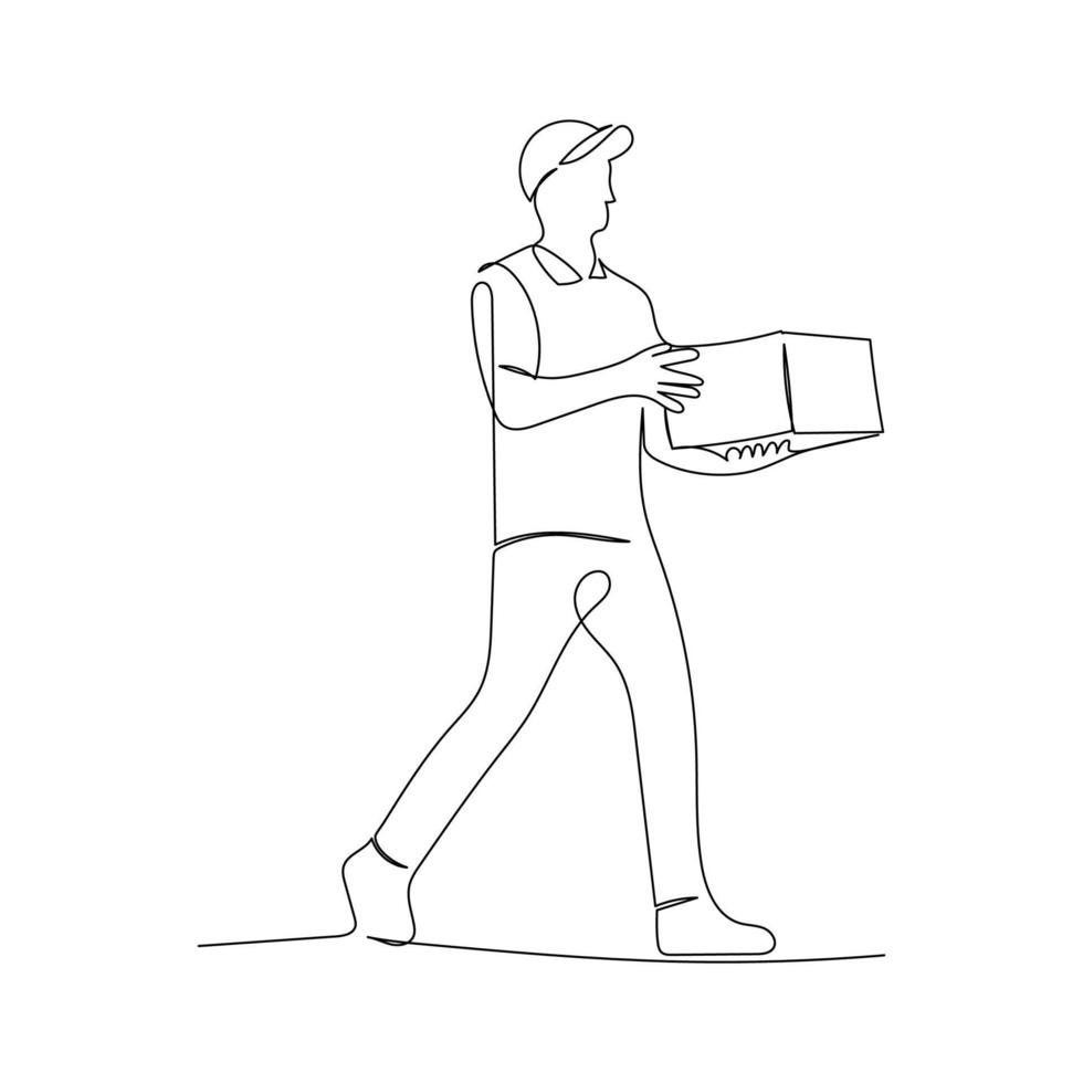 Continuous line drawing of a delivery man. Minimalism art. vector