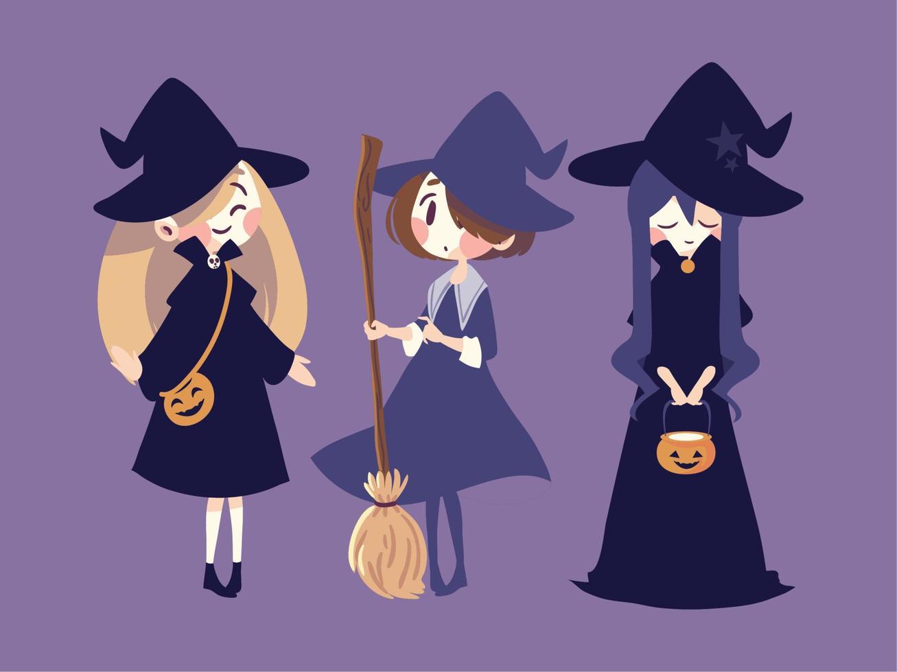 set of halloween witches vector