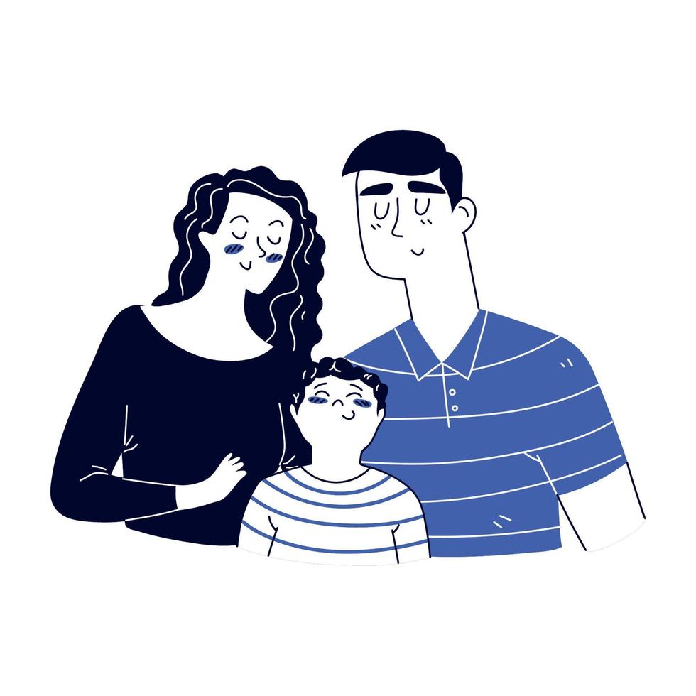 father mother and son, line art vector