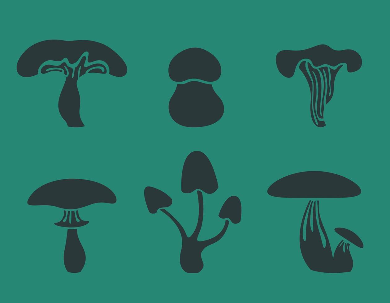 Set of different mushrooms. Halloween design element in black flat style. vector