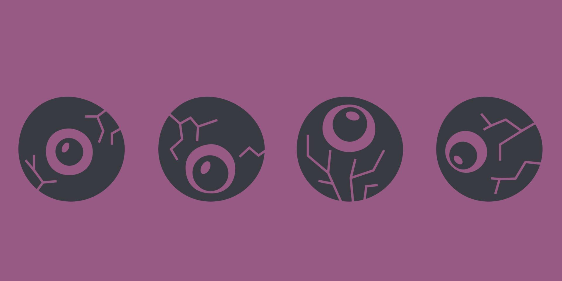 Set of scary eyes. Halloween design element in black flat style. vector