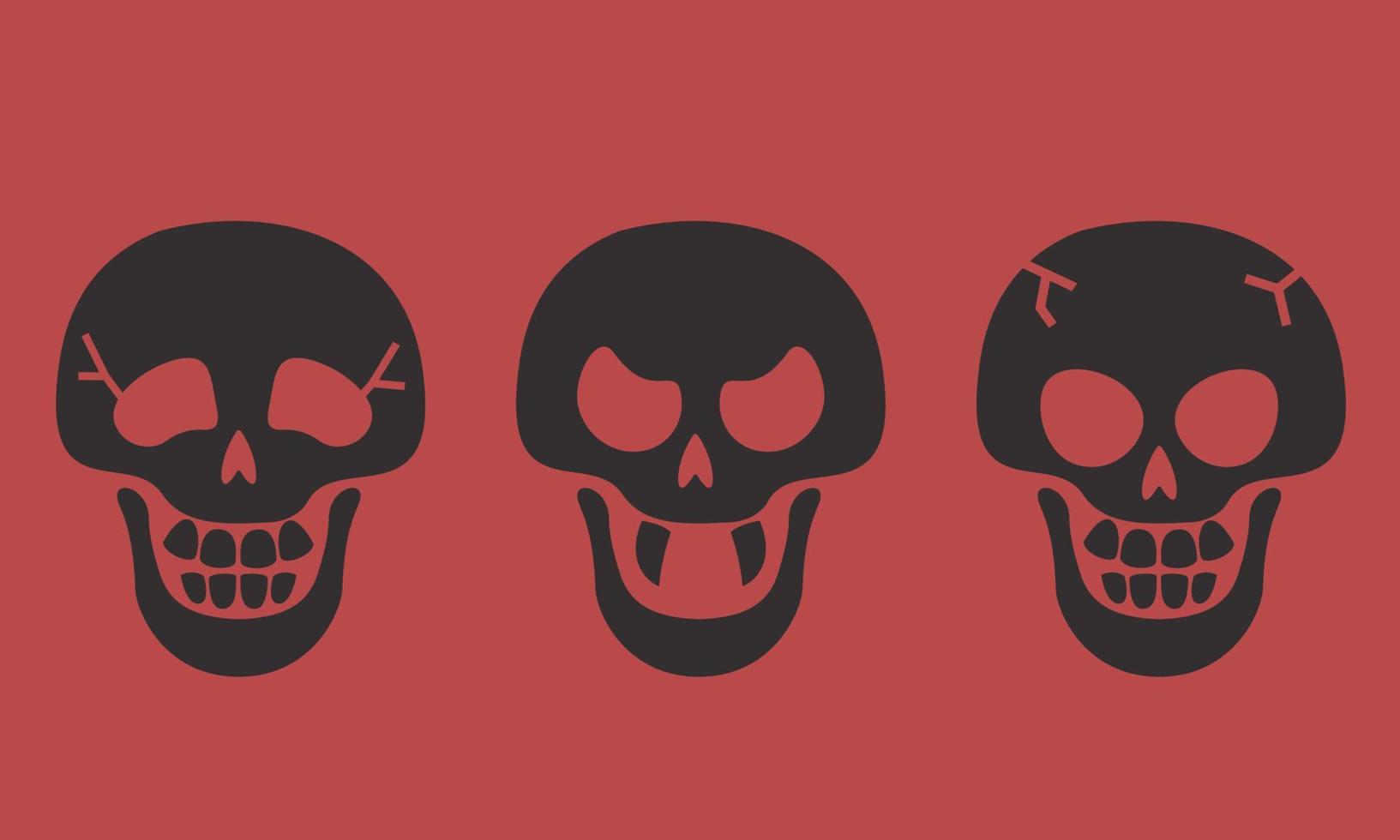 Set of scary skulls. Halloween design elements in black flat style. vector