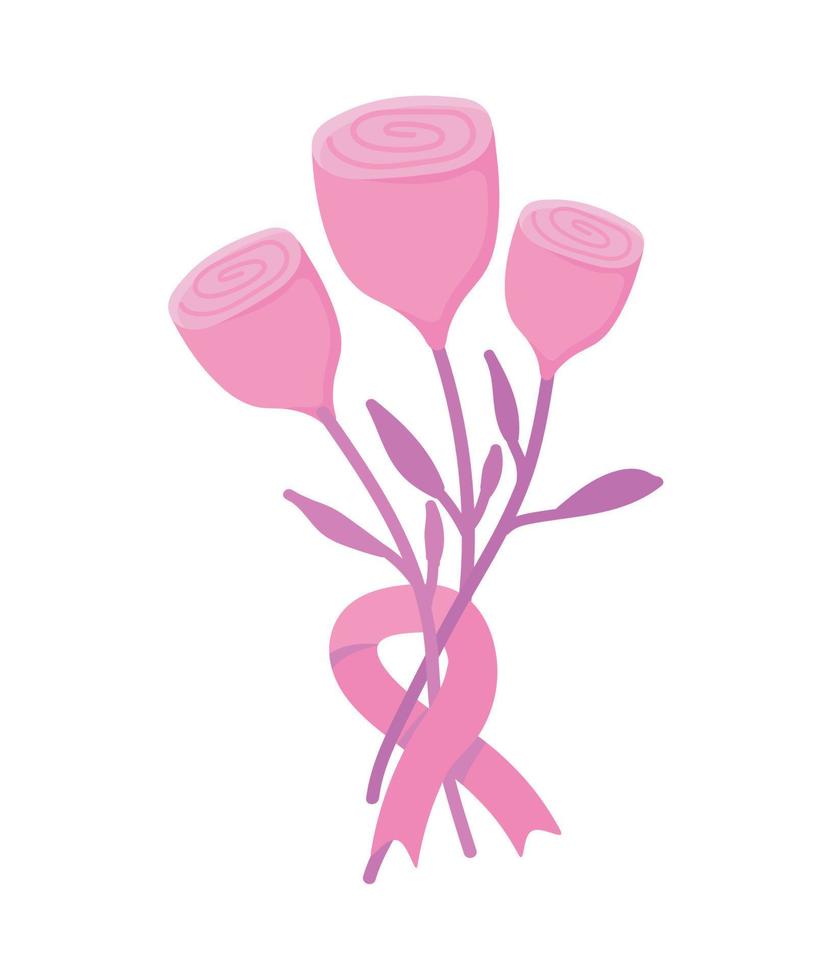 breast cancer flowers and ribbon vector