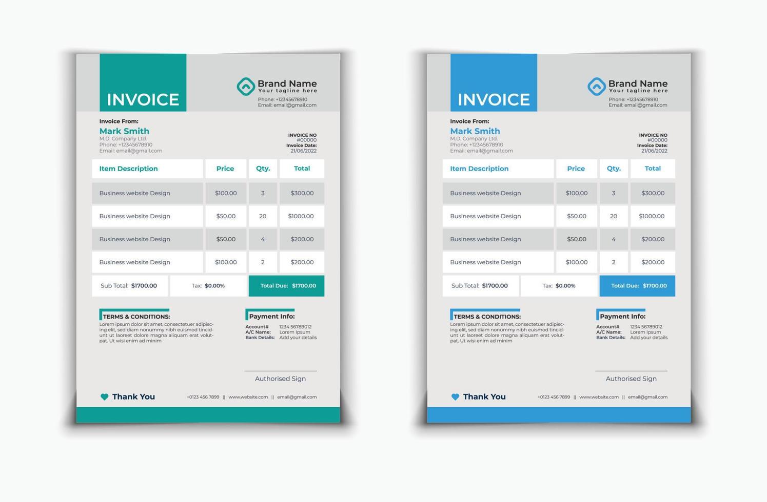 Creative Invoice Vector Template Design