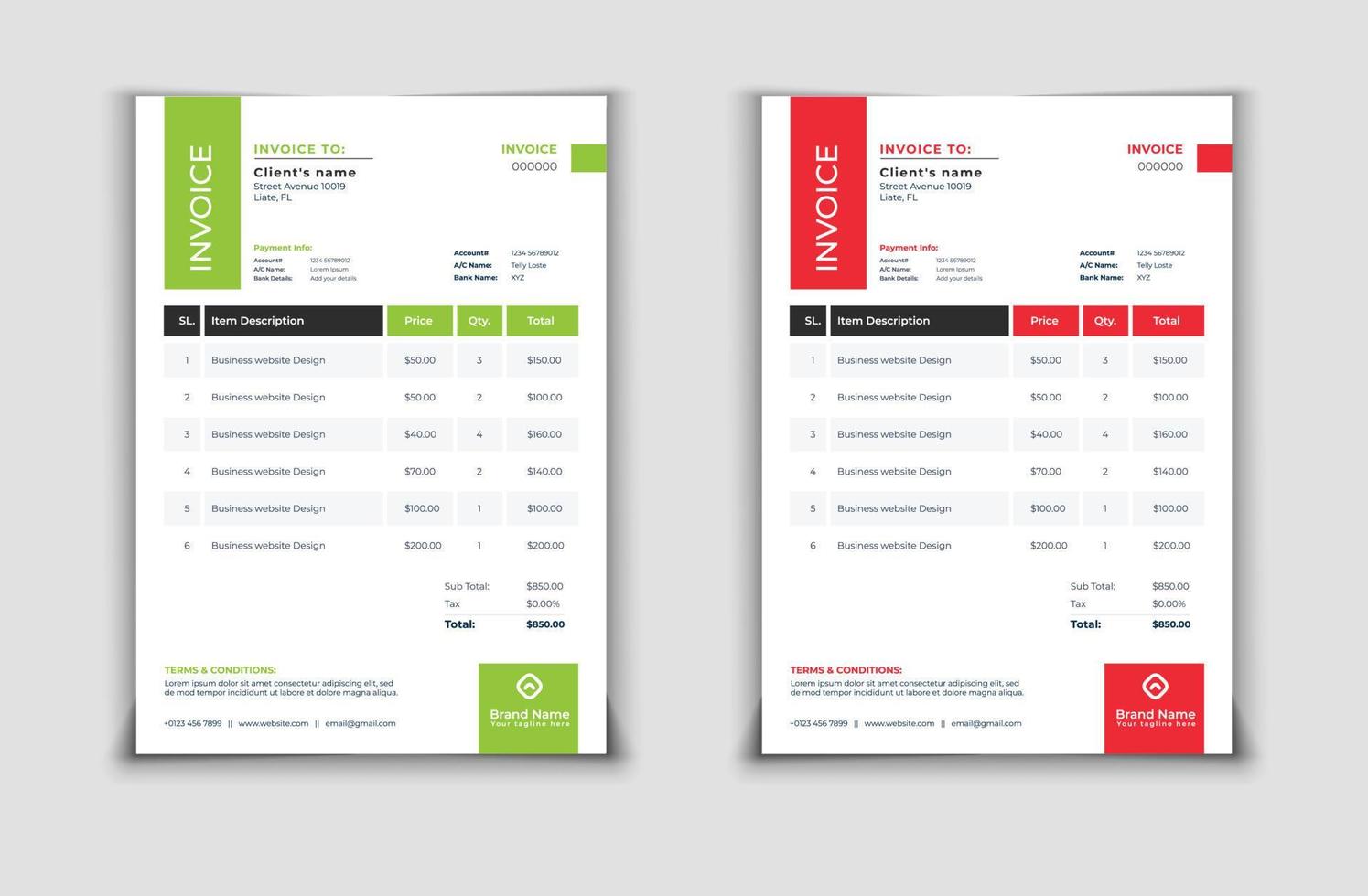 Creative Invoice Vector Template Design