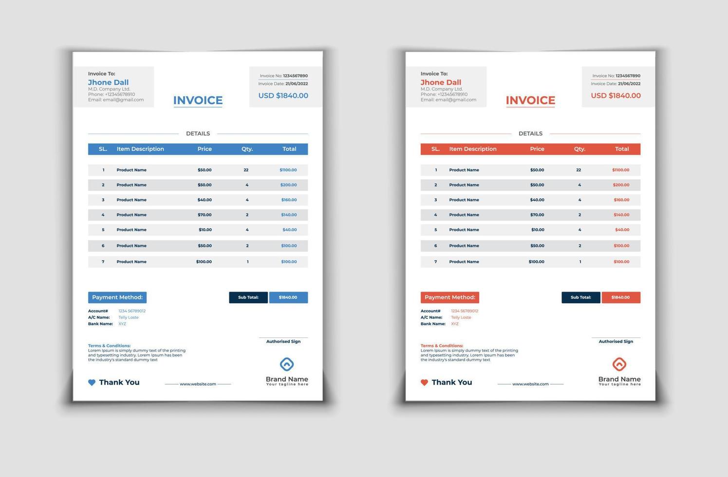 Creative Invoice Vector Template Design Free Download