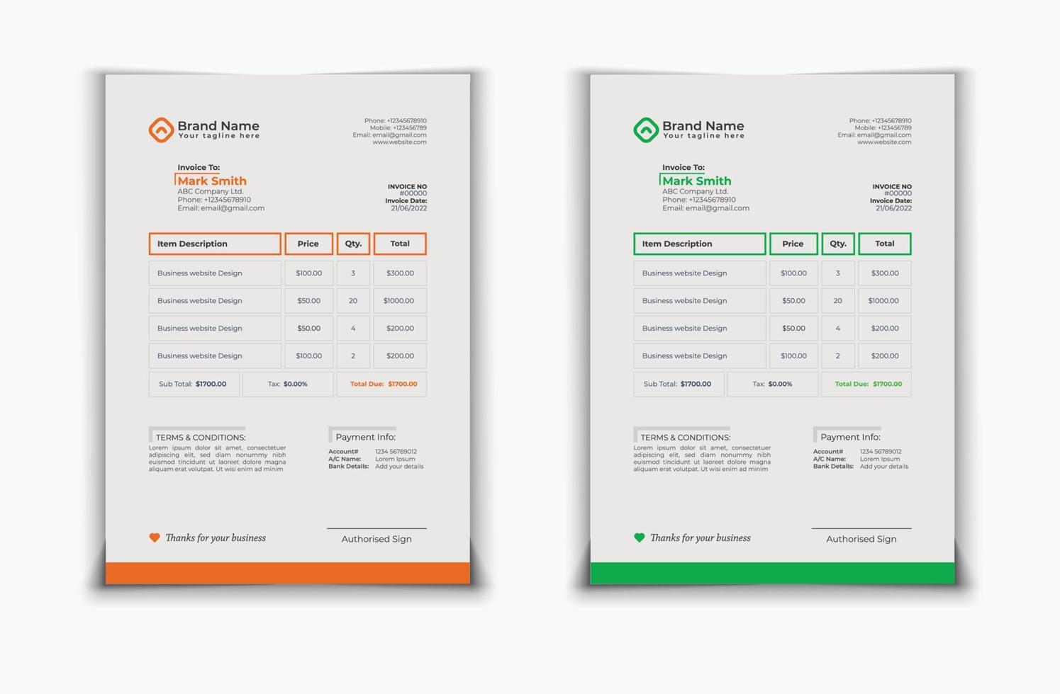 Creative Invoice Vector Template Design