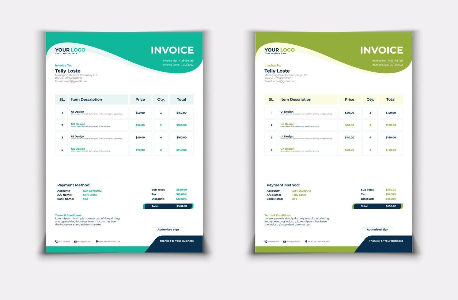 Creative Invoice Vector Template Design Free Download