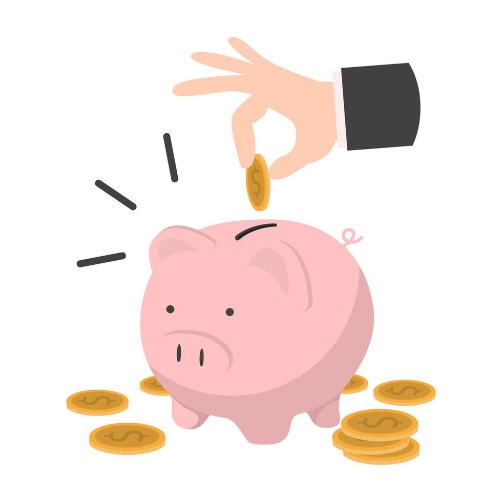 Hand hold coin with Piggy bank vector