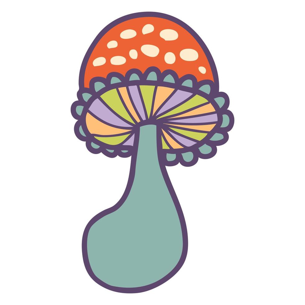 Vintage style psychedelic whimsical mushroom clipart. vector