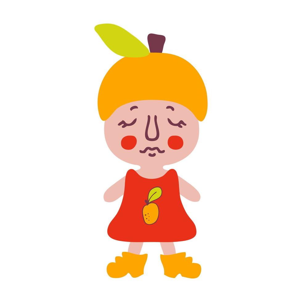 Vintage style cute gnome in fruit peach hat. vector