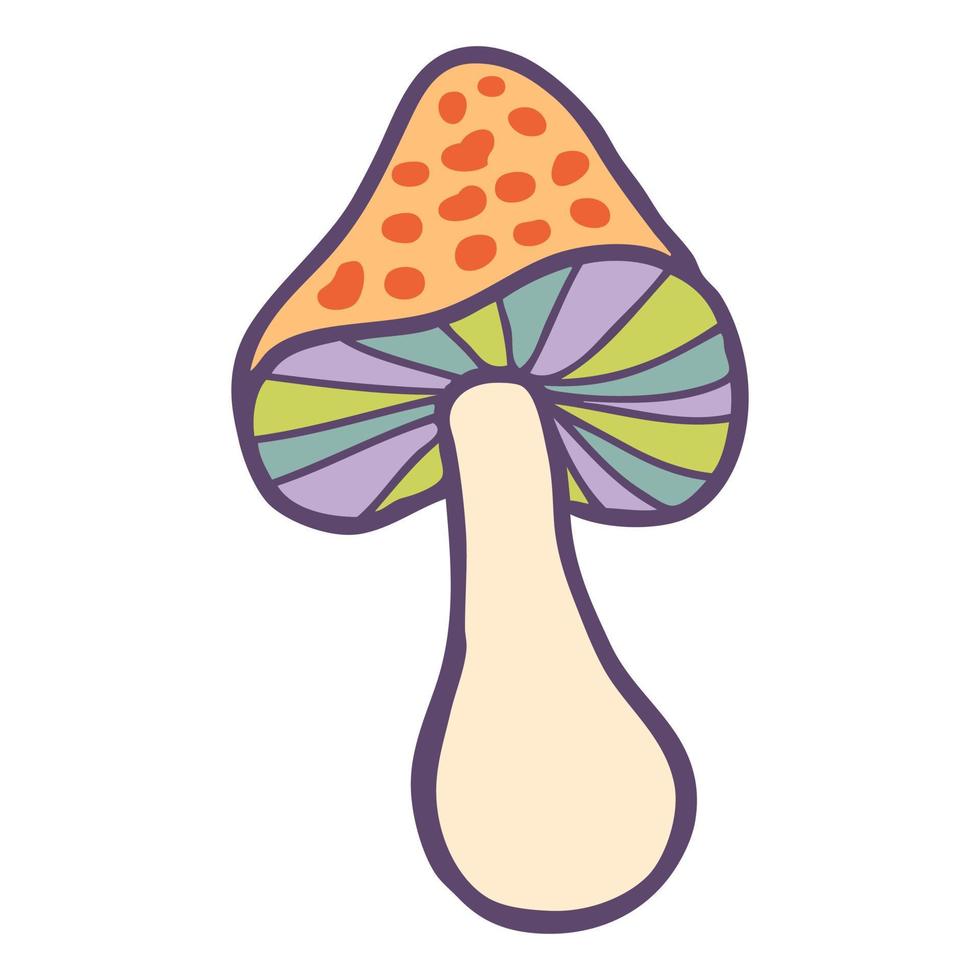 Vintage style psychedelic whimsical mushroom clipart. vector