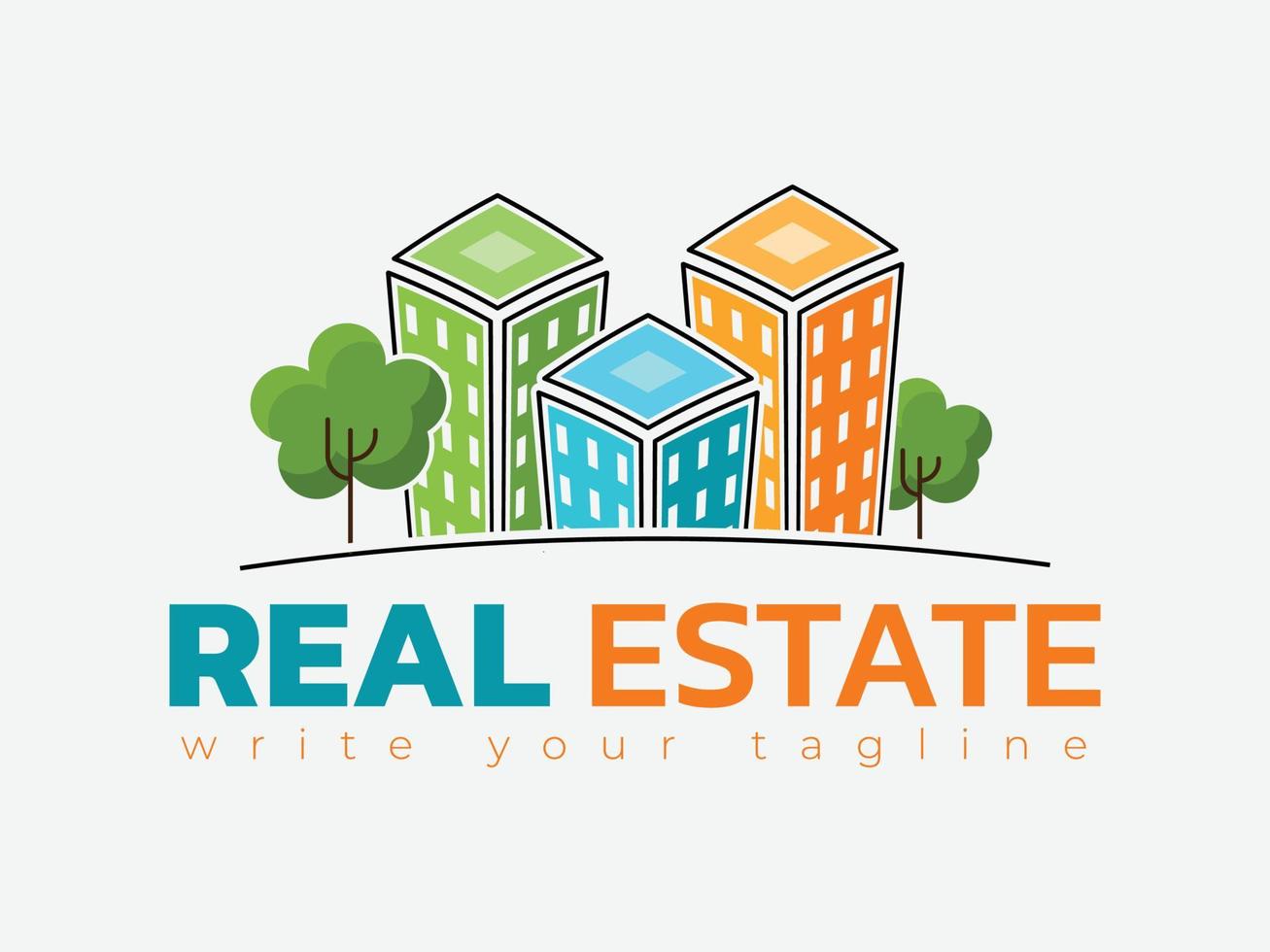 Real estate city design with landscape illustration vector