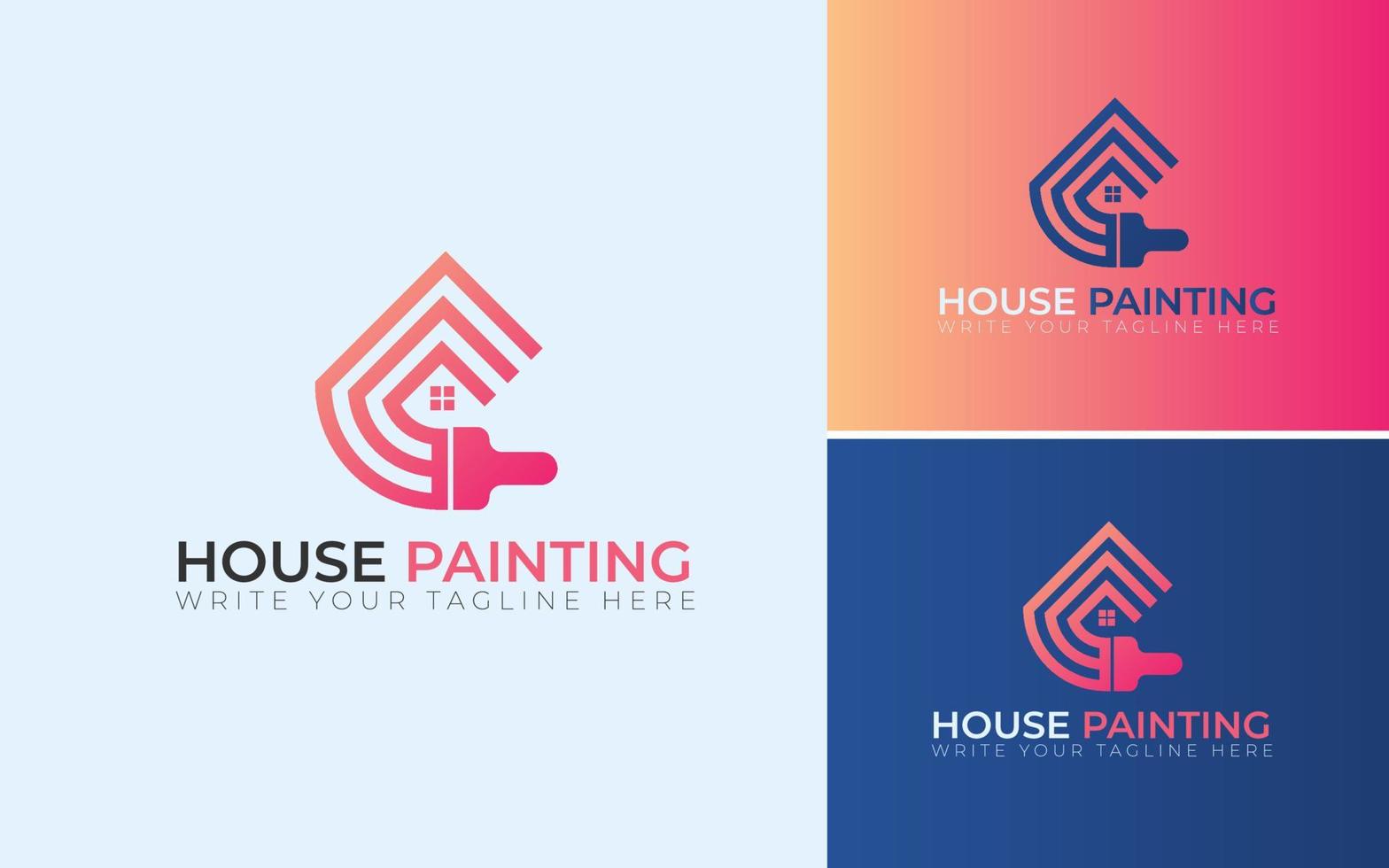 Paint House Service. Home Painting Vector Logo Design. Vector Logo, Label, Emblem Design. Concept For Home Decoration, Building, House Construction