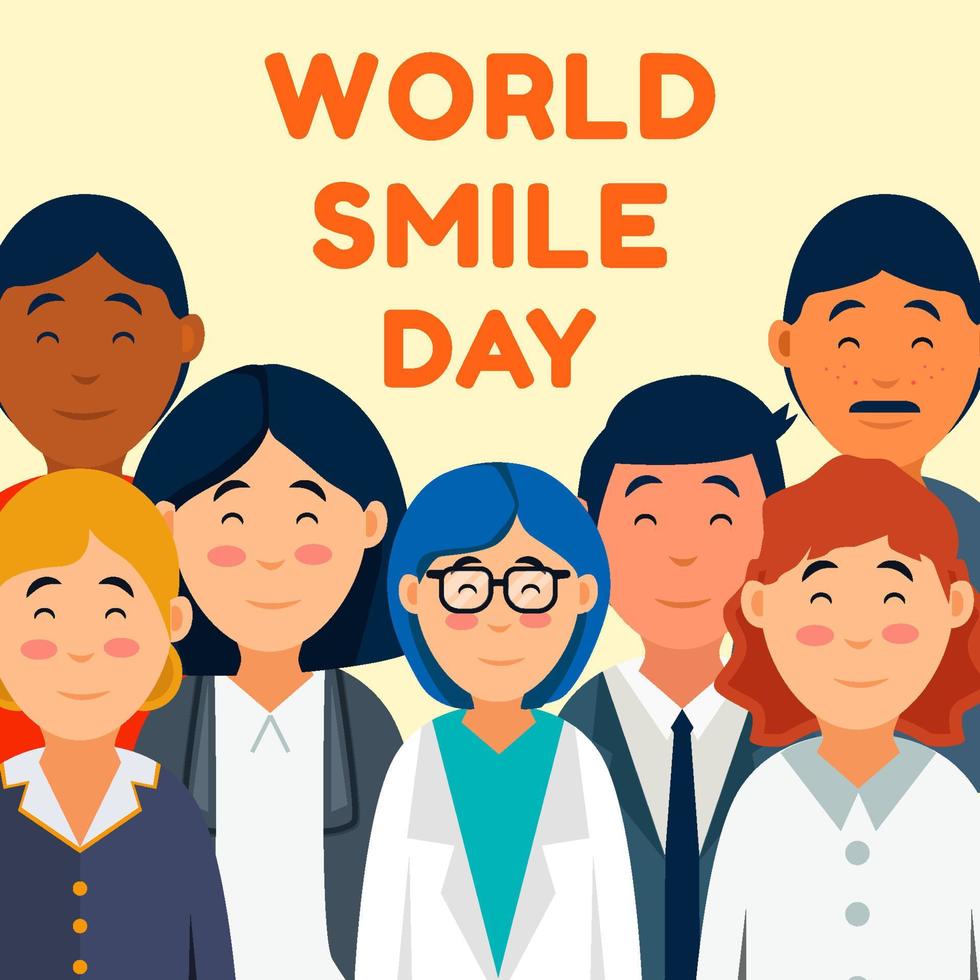 world smile day illustration with group of people smiling vector