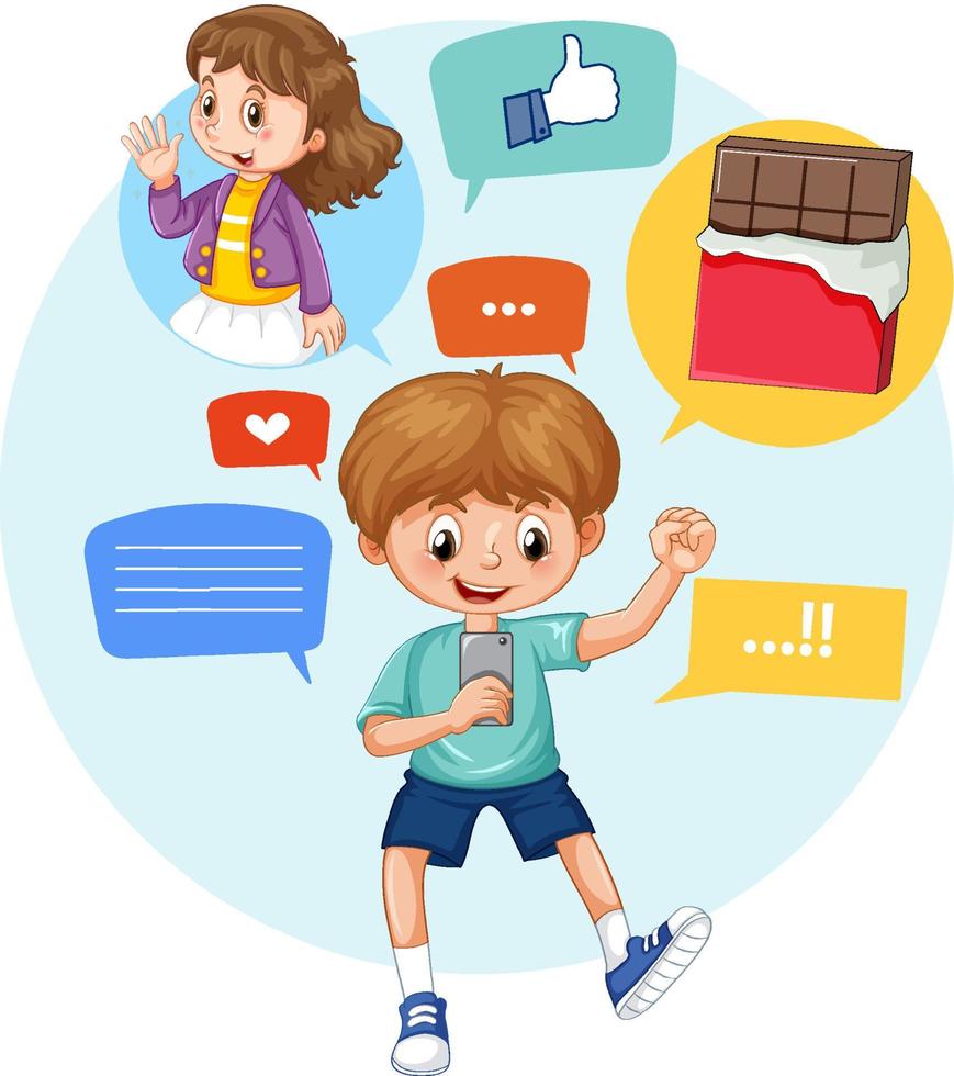 A boy using smartphone vector