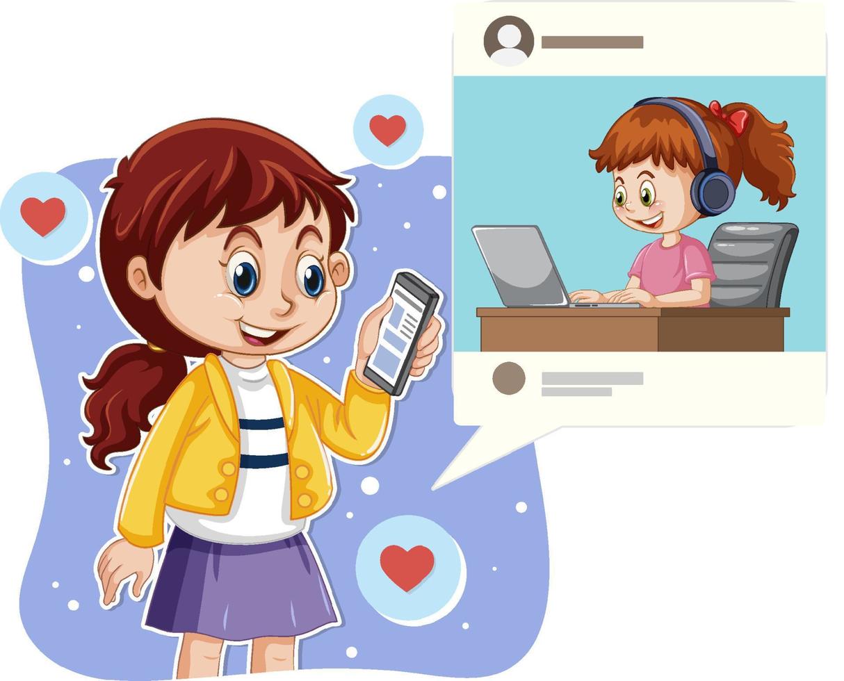 una chica navegando en las redes sociales vector