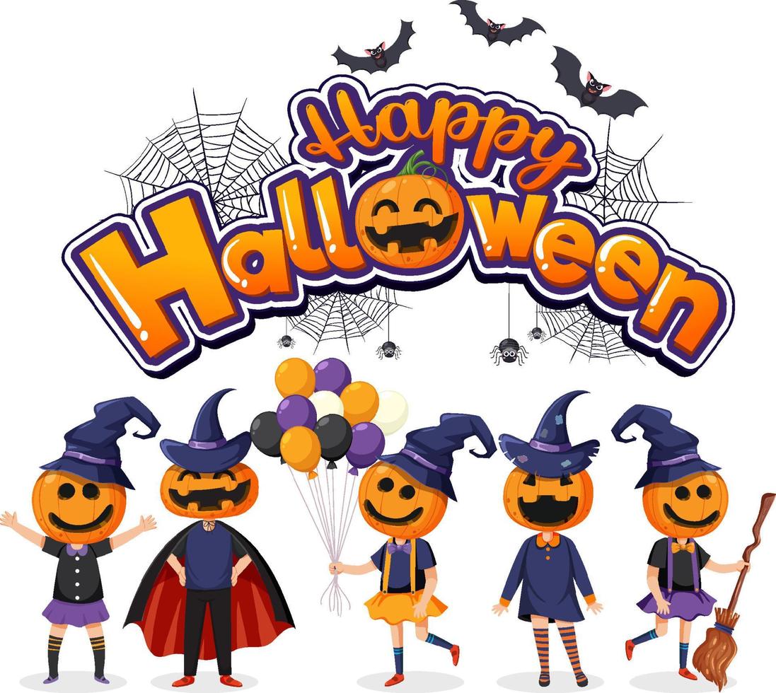 Happy Halloween Text Logo With Cartoon Character vector