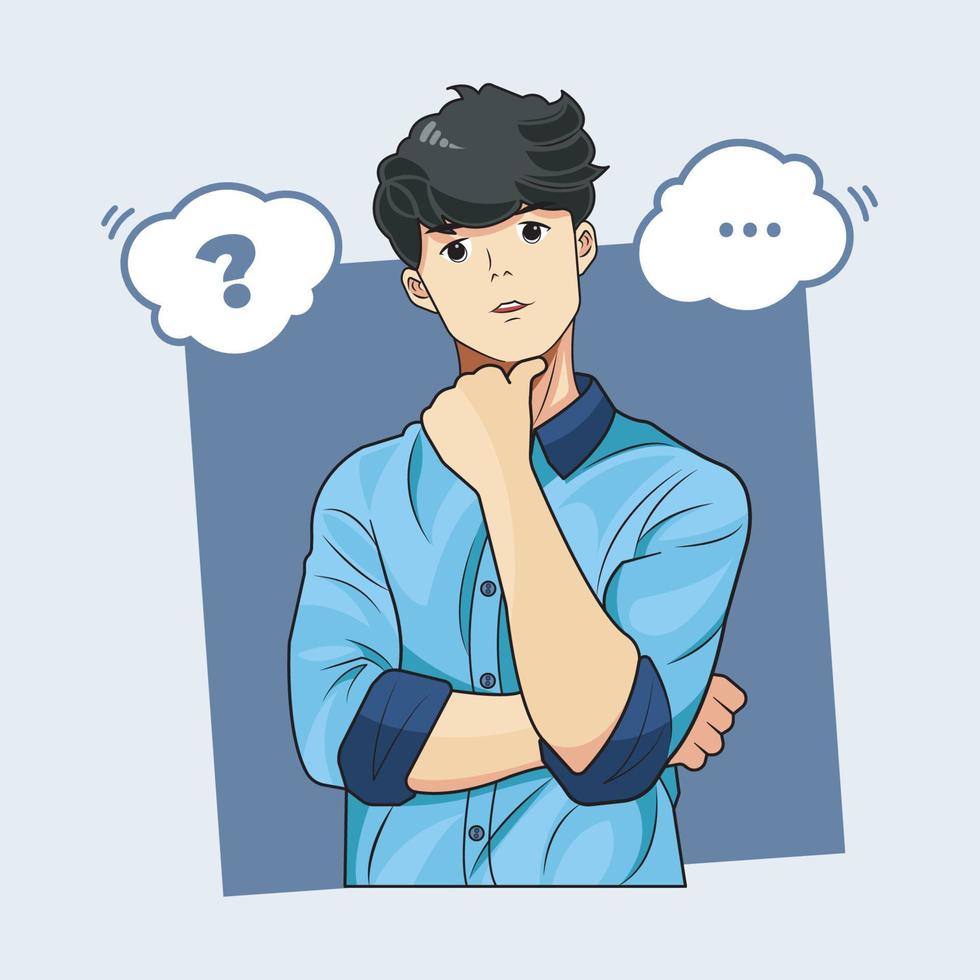 Young boy have doubts when his think vector illustration free download