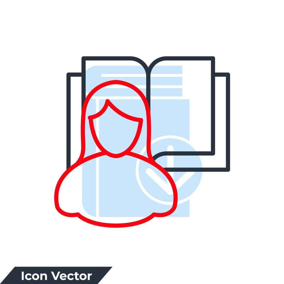 self study icon logo vector illustration. Girl and book symbol template for graphic and web design collection
