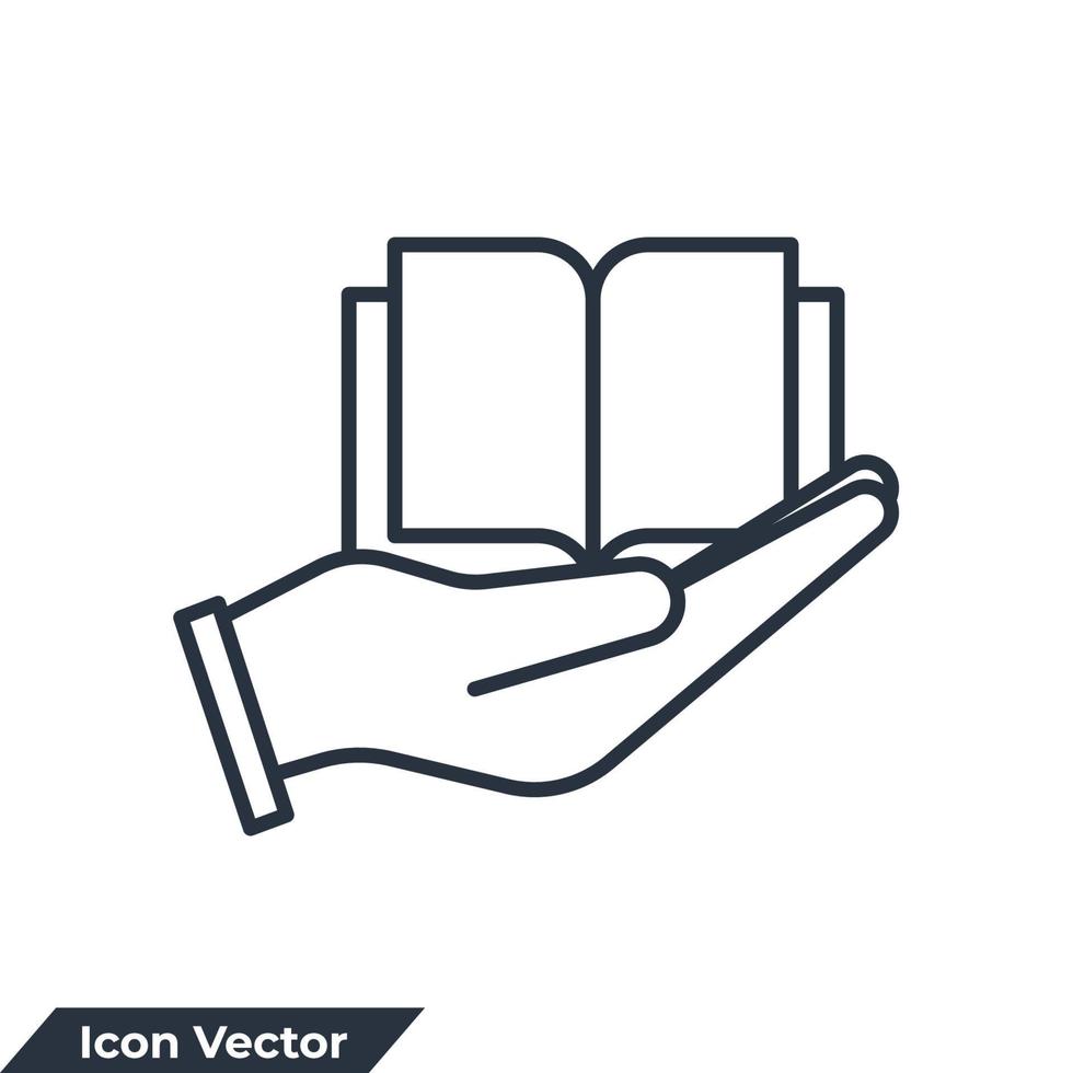 notebook on hand icon logo vector illustration. safe education symbol template for graphic and web design collection