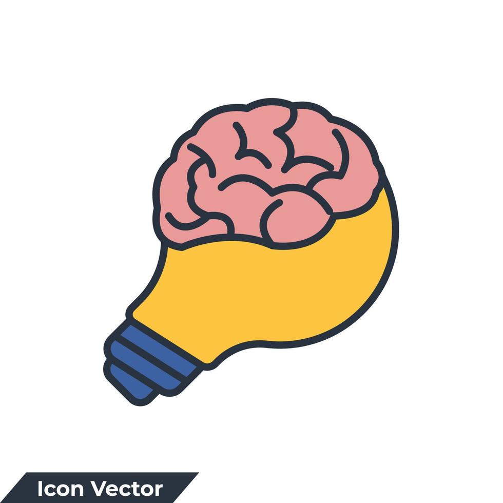 knowledge icon logo vector illustration. light bulb and brain symbol template for graphic and web design collection