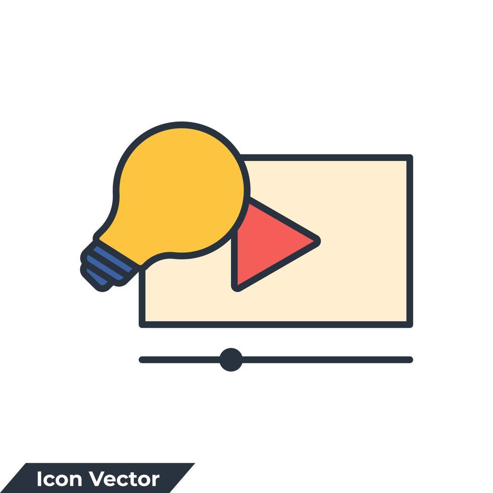 video tutorial icon logo vector illustration. light bulb with video player symbol template for graphic and web design collection