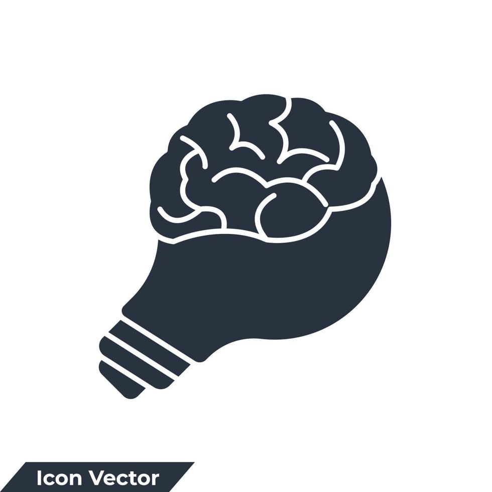 knowledge icon logo vector illustration. light bulb and brain symbol template for graphic and web design collection