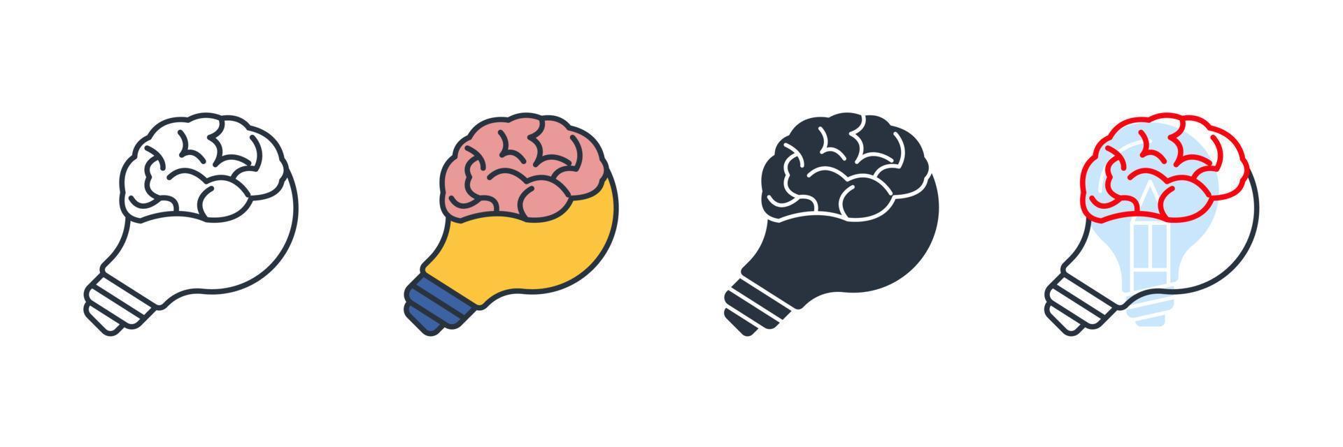 ilustración de vector de logotipo de icono de conocimiento. plantilla de bombilla y símbolo de cerebro para la colección de diseño gráfico y web