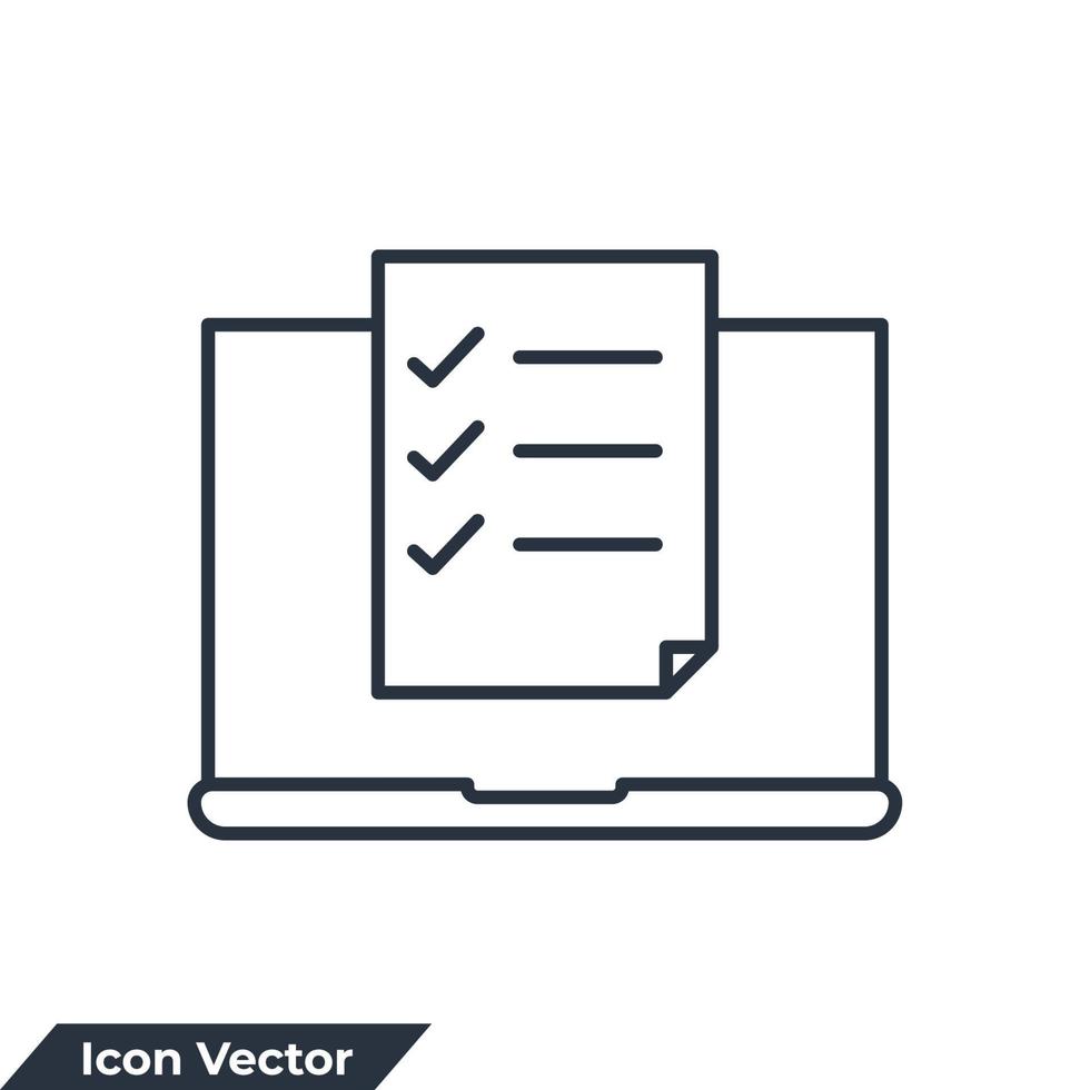 ilustración de vector de logotipo de icono de prueba en línea. portátil con plantilla de símbolo de encuesta de formulario en línea para la colección de diseño gráfico y web