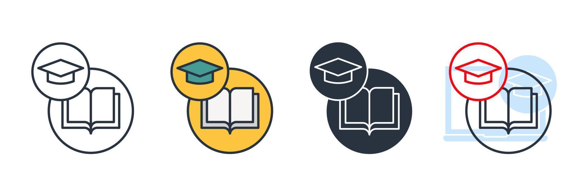 Book with graduation cap icon logo vector illustration. academic university symbol template for graphic and web design collection