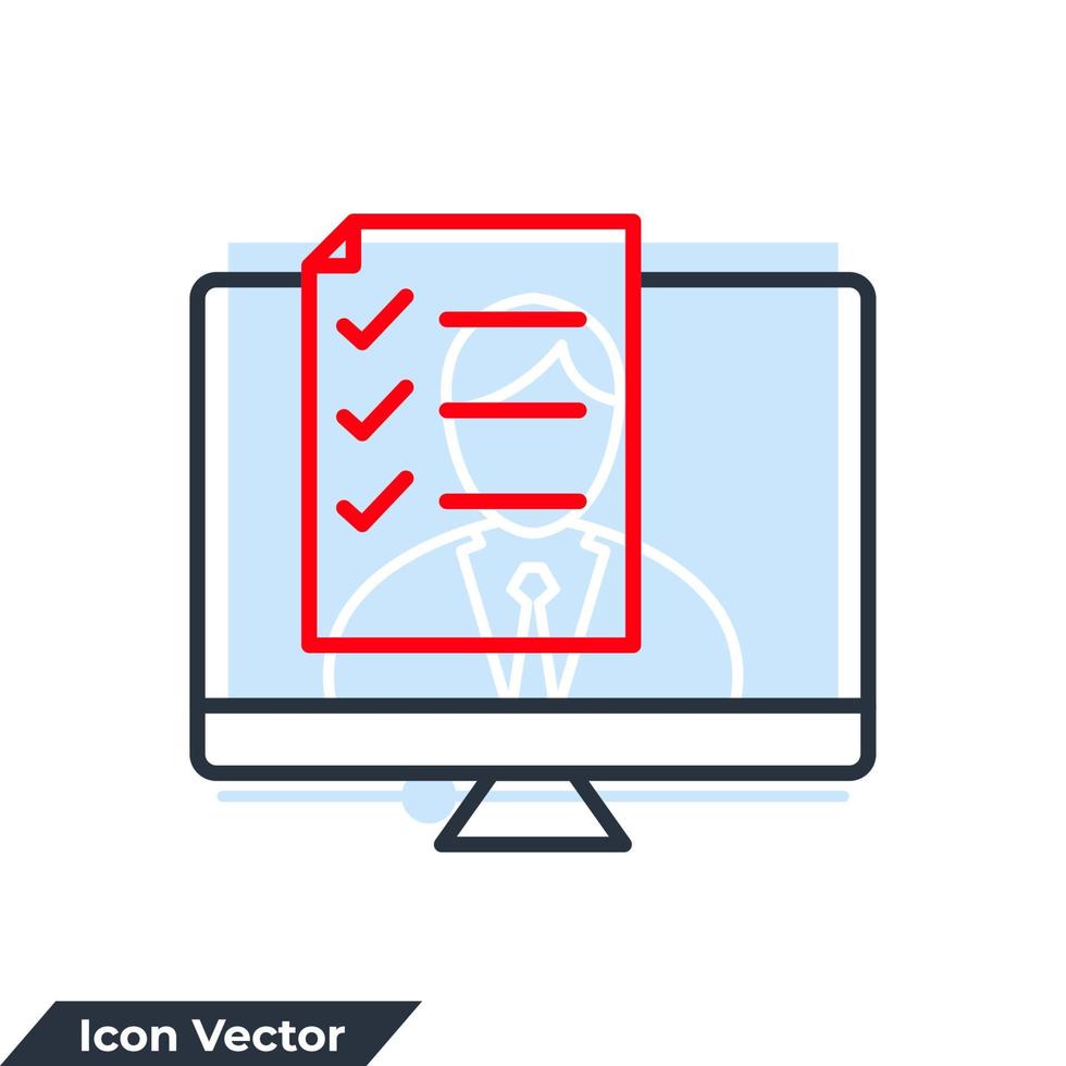 Ilustración de vector de logotipo de icono de ventana de navegador de lista de verificación. plantilla de símbolo de lista de verificación de computadora y documento para colección de diseño gráfico y web