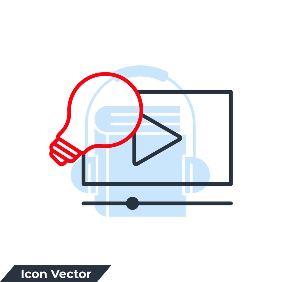 video tutorial icon logo vector illustration. light bulb with video player symbol template for graphic and web design collection