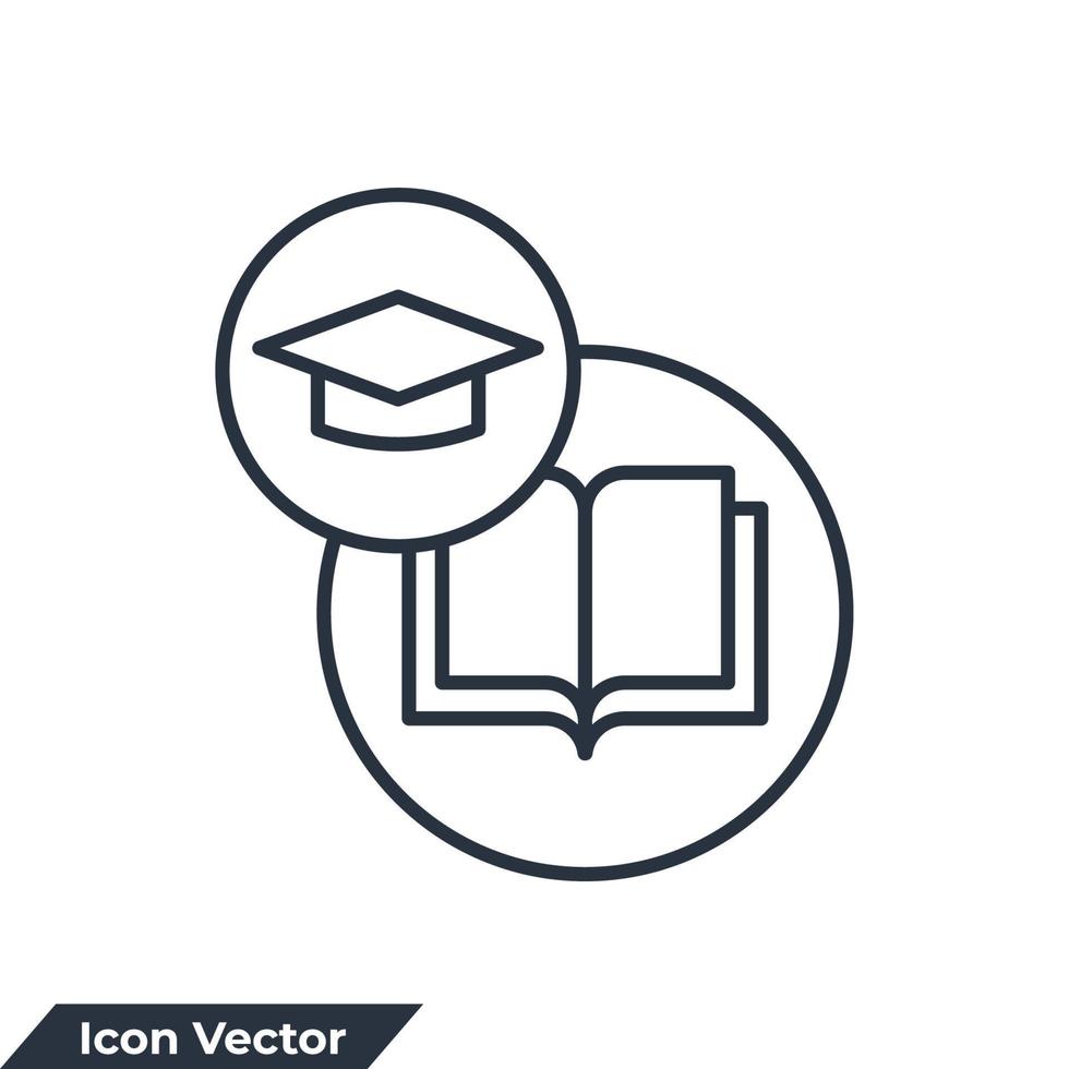 Book with graduation cap icon logo vector illustration. academic university symbol template for graphic and web design collection