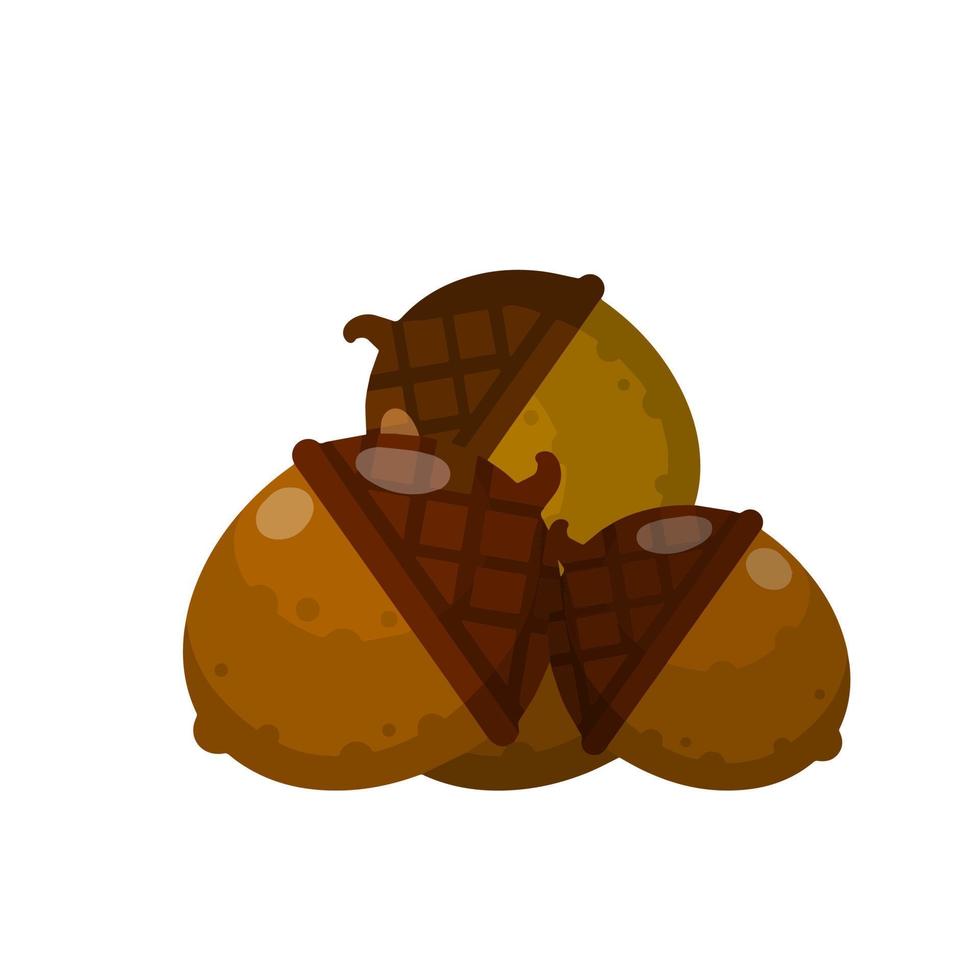 Hazelnut. Autumn harvest of wood. Natural food and a snack in a shell. Acorn. Brown forest object. Flat cartoon illustration vector