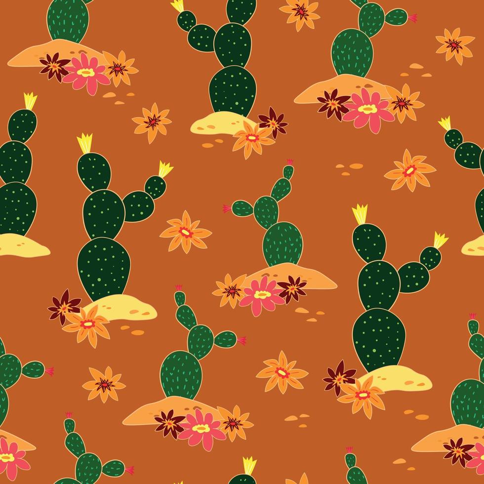 patrón vintage decorativo sin costuras con cactus y flores del desierto vector
