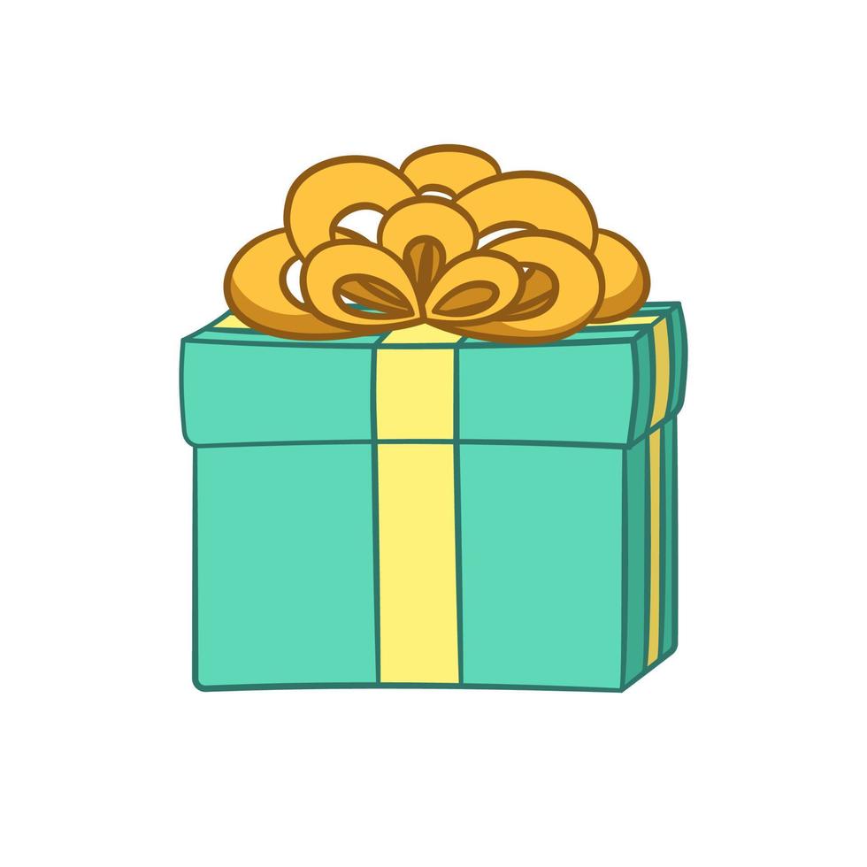 Gift box with bow cartoon. Christmas or birthday present illustration. vector