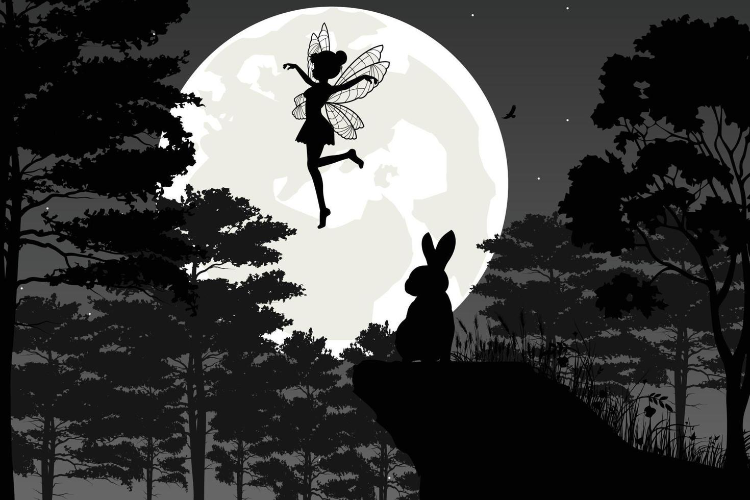 cute fairy and moon silhouette landscape vector