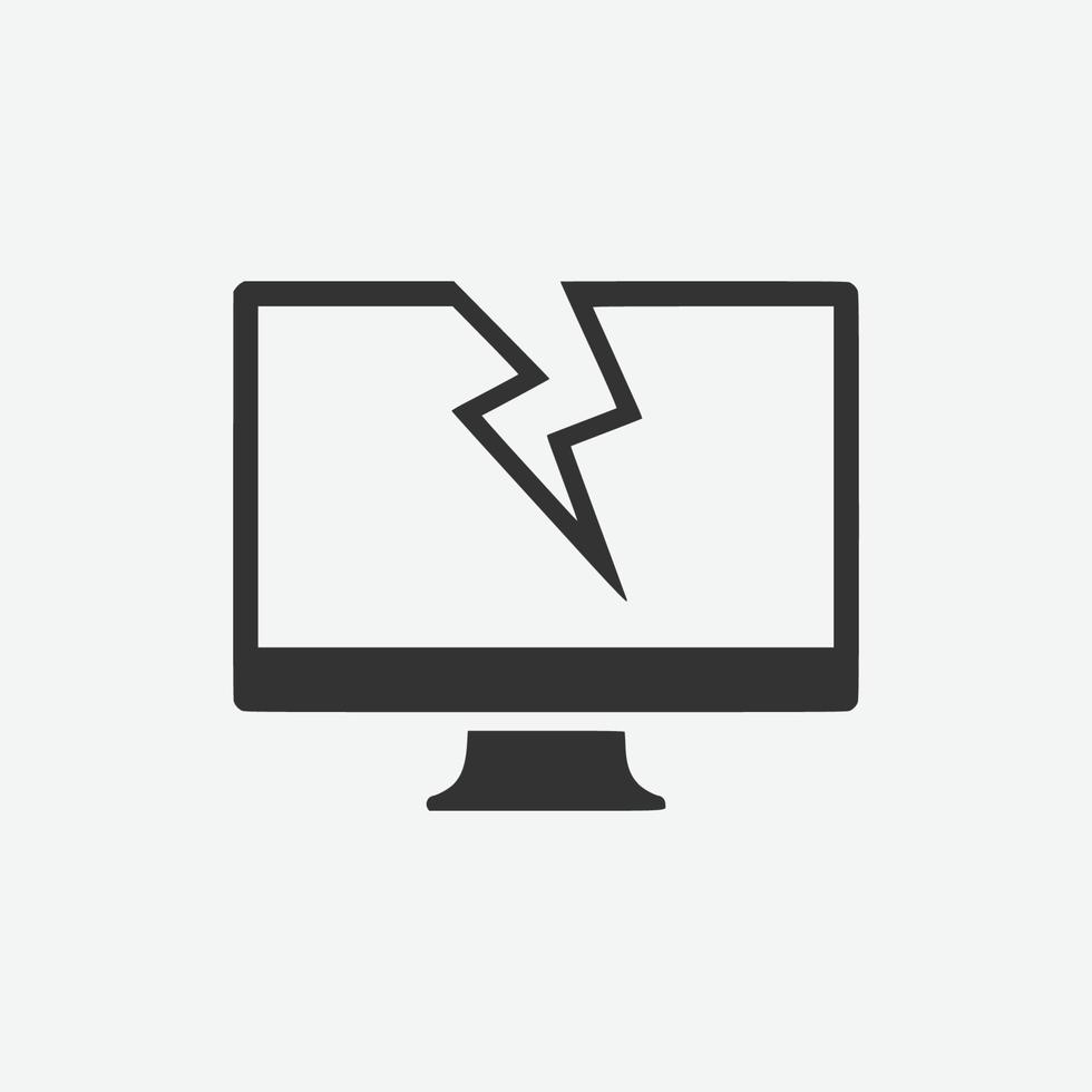 Broken computer icon. Broken computer icon symbol. Broken monitor vector illustration on isolated background.