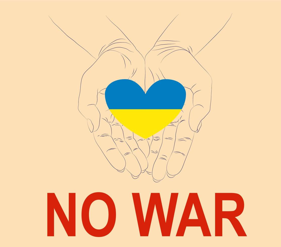 Help Ukraine. Hands Ukrainian national colors. Anti-war creative concept lettering vector