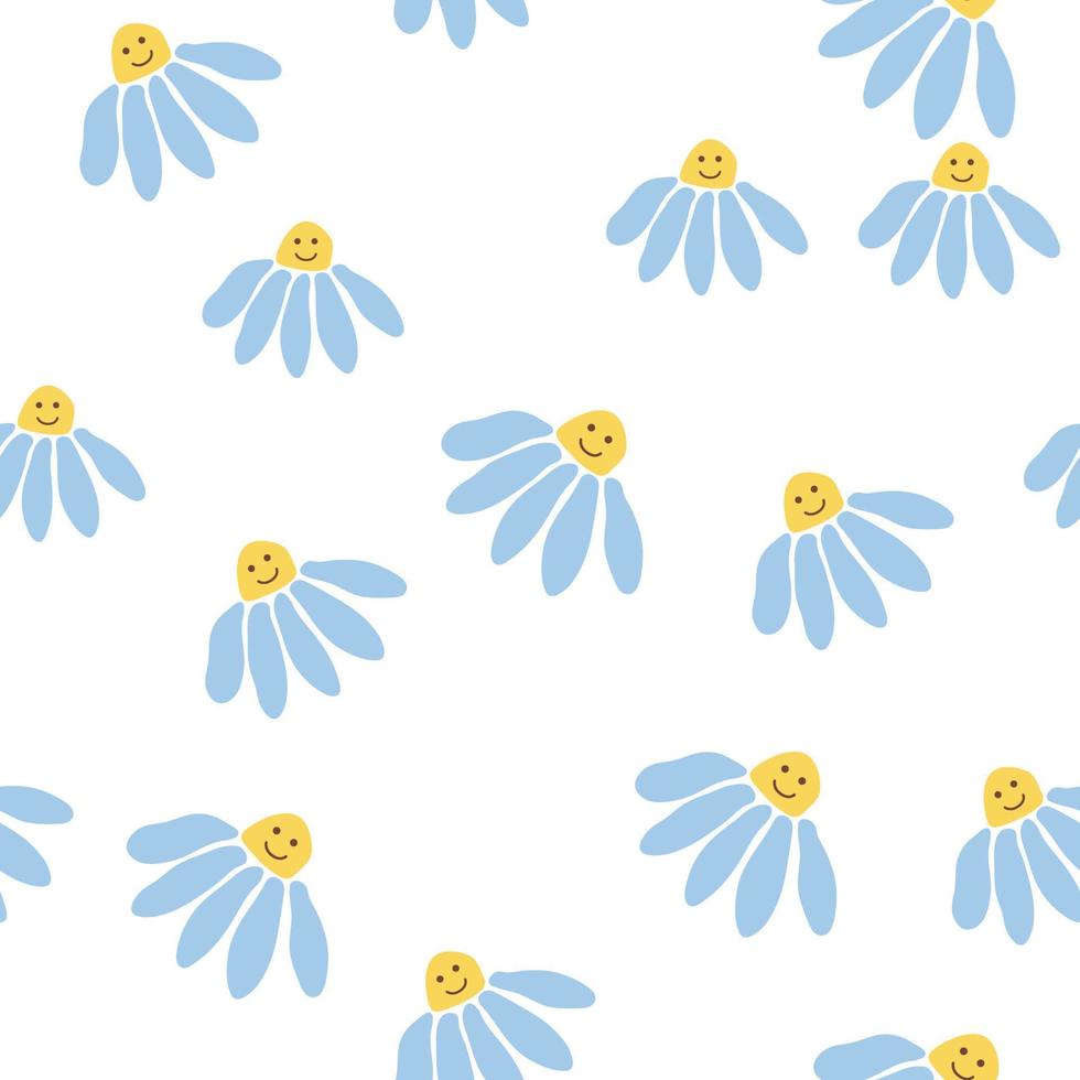 Groovy daisy retro seamless pattern. 70s vibe hippie ornament. Floral wallpaper. vector