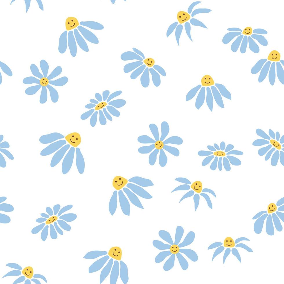 Groovy daisy retro seamless pattern. 70s vibe hippie ornament. Floral wallpaper. vector