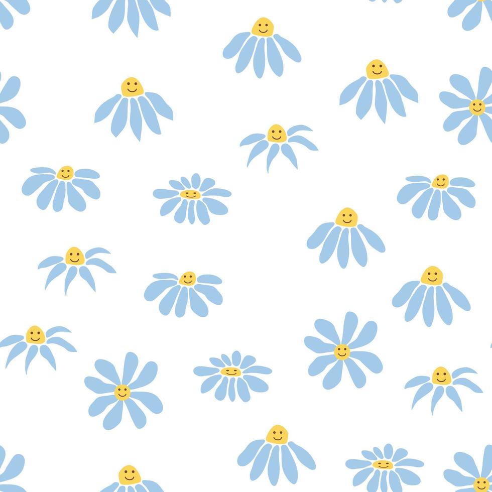 Groovy daisy retro seamless pattern. 70s vibe hippie ornament. Floral wallpaper. vector